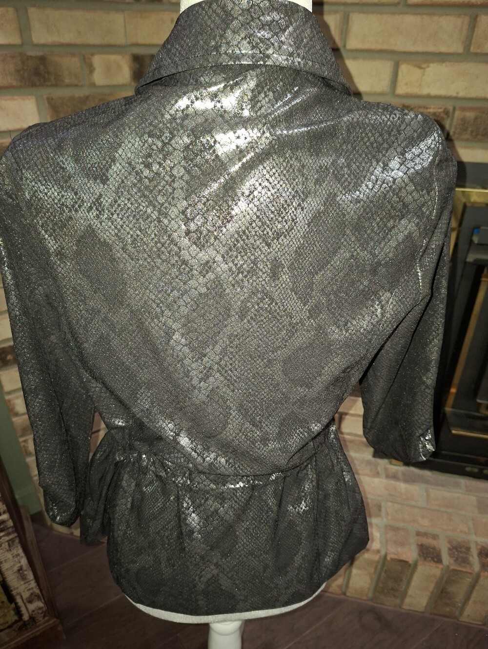 Zenergy By Chicos Metallic Snake-Print Zip Front Jacket - Silver